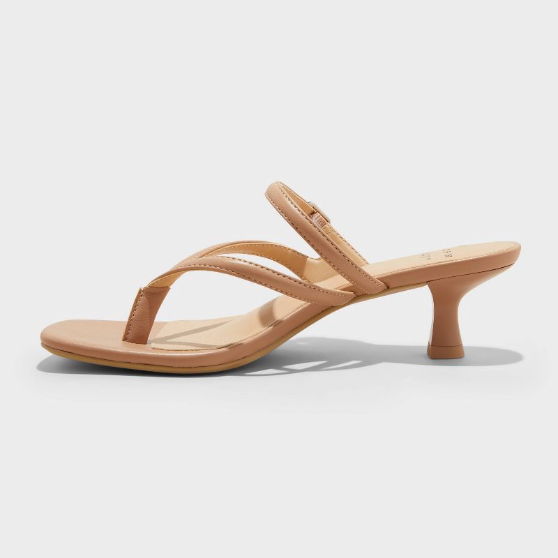 slide 2 of 4, Women's Sayler Thong Heels - A New Day™ Tan 6: Faux Leather, Cushioned Insole, Slip On, Open Toe, 1 ct