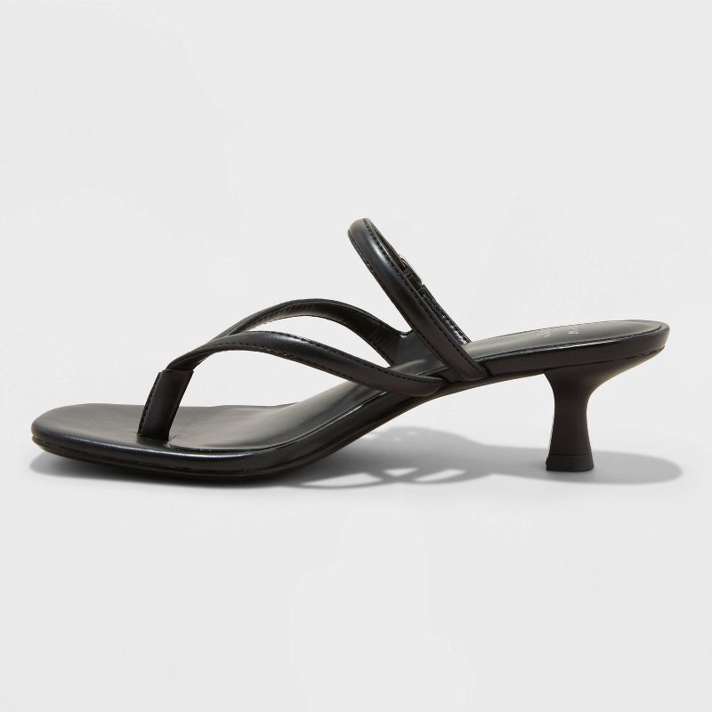 slide 2 of 4, Women's Sayler Thong Heels - A New Day™ Black 7: Slip-On T-Strap, Cushioned Insole, Faux Leather, 2" Louis Heel, Open Toe, 1 ct