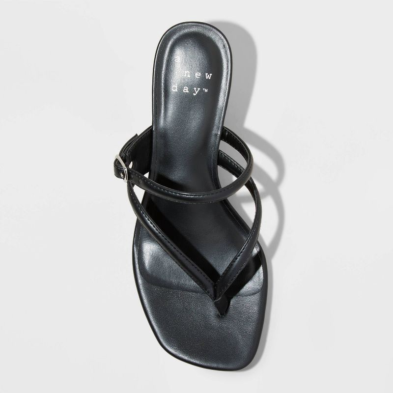 slide 3 of 4, Women's Sayler Thong Heels - A New Day™ Black 7: Slip-On T-Strap, Cushioned Insole, Faux Leather, 2" Louis Heel, Open Toe, 1 ct