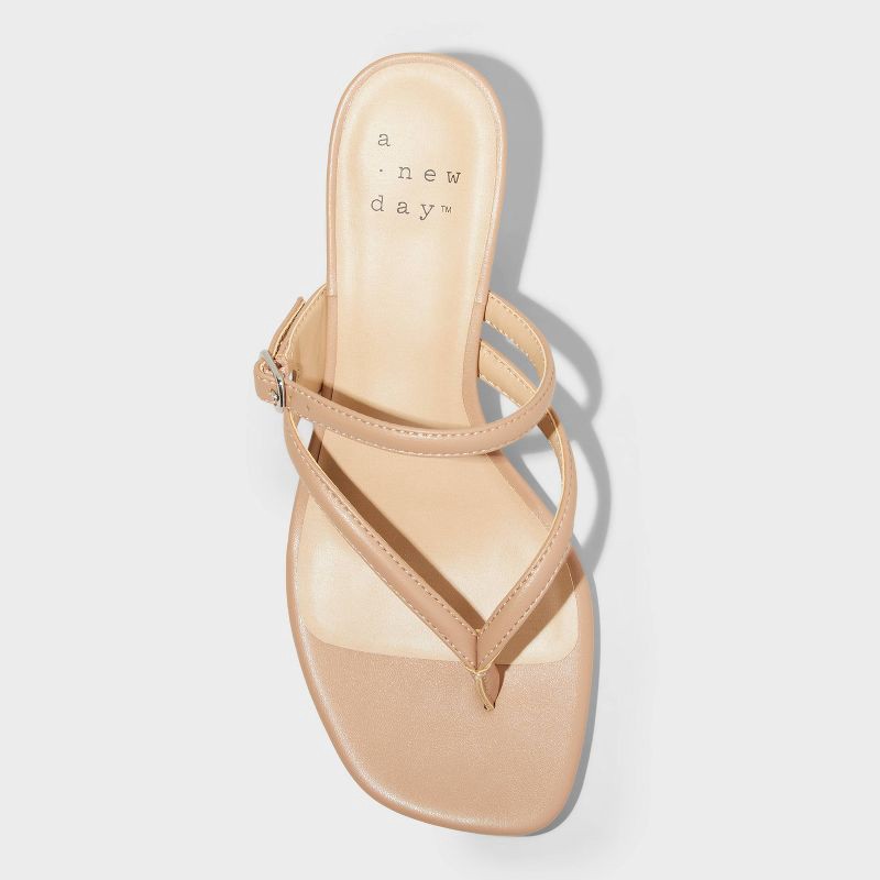 slide 3 of 4, Women's Sayler Thong Heels - A New Day™ Tan 10: Slip On, Cushioned Insole, Faux Leather, Open Toe, 1 ct