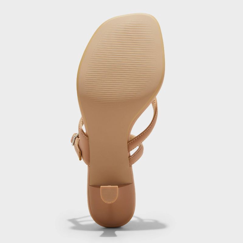 slide 4 of 4, Women's Sayler Thong Heels - A New Day™ Tan 7: Slip-On T-Strap, Cushioned Insole, Faux Leather, 2" Louis Heel, Open Round Toe, 1 ct