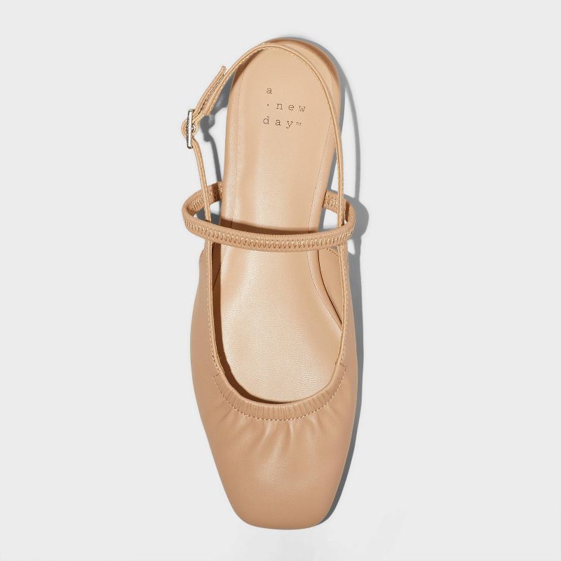 slide 3 of 4, Women's Vada Slingback Scrunch Toe Flats - A New Day™ Tan 6.5: Faux Leather, Memory Foam Insole, Textured Outsole, 1 ct
