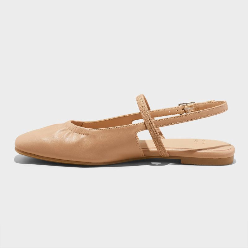 slide 2 of 4, Women's Vada Slingback Scrunch Toe Flats - A New Day™ Tan 8.5: Memory Foam Insole, Faux Leather, Textured Outsole, 1 ct