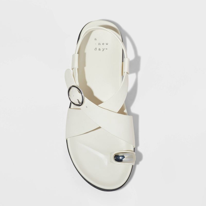 slide 3 of 4, Women's Penelope Toe Ring Footbed Sandals - A New Day™ Off-White 10: Contoured Platform, Buckle Closure, 1 ct