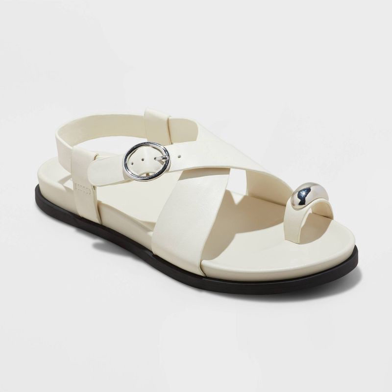 slide 1 of 4, Women's Penelope Toe Ring Footbed Sandals - A New Day™ Off-White 10: Contoured Platform, Buckle Closure, 1 ct