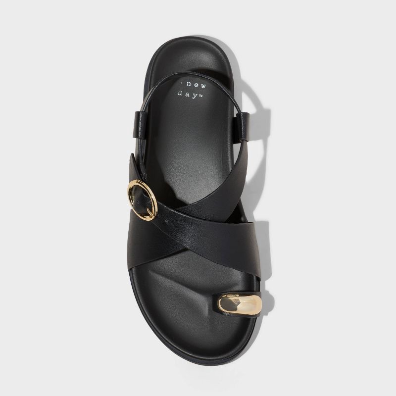 slide 3 of 4, Women's Penelope Toe Ring Footbed Sandals - A New Day™ Black 6.5: Contoured Platform Heel, Buckle Closure, Textured Outsole, 1 ct