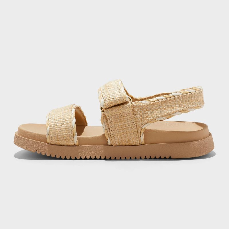 slide 2 of 4, Women's Tilly Raffia Platform Footbed Sandals - A New Day™ Tan 10: Cushioned Insole, Hook and Loop Closure, Open Toe Design, 1 ct