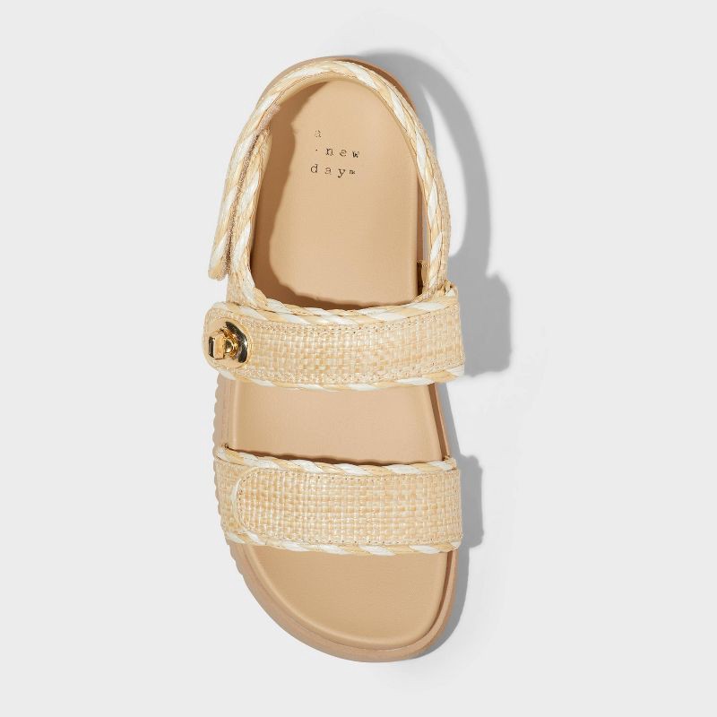 slide 3 of 4, Women's Tilly Raffia Platform Footbed Sandals - A New Day™ Tan 10: Cushioned Insole, Hook and Loop Closure, Open Toe Design, 1 ct