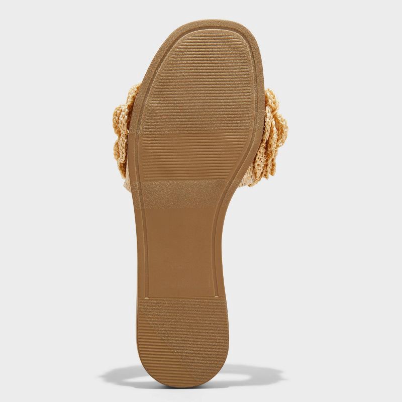 slide 4 of 4, Women's Coco Raffia Flower Slide Sandals - A New Day™ Tan 11: Memory Foam Insole, Open Toe, 1 ct