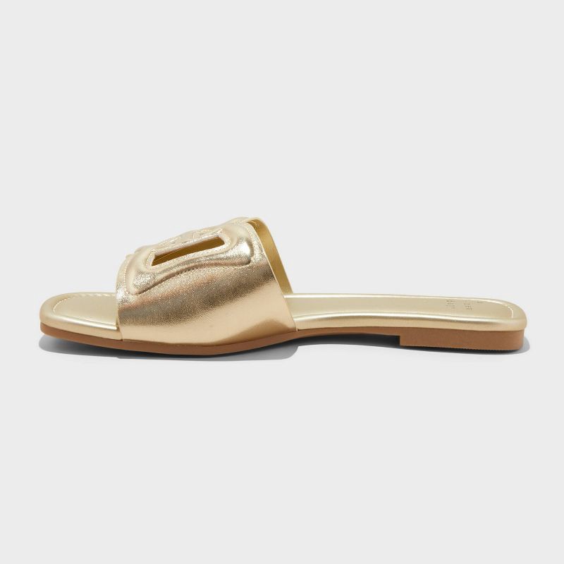 slide 2 of 4, Women's Deidra Slide Sandals - A New Day™ Gold 11: Memory Foam Insole, Slip On, Open Toe, Block Heel, Textured Outsole, 1 ct