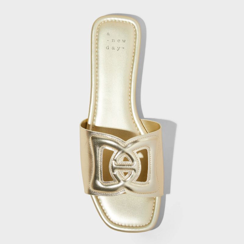 slide 3 of 4, Women's Deidra Slide Sandals - A New Day™ Gold 11: Memory Foam Insole, Slip On, Open Toe, Block Heel, Textured Outsole, 1 ct