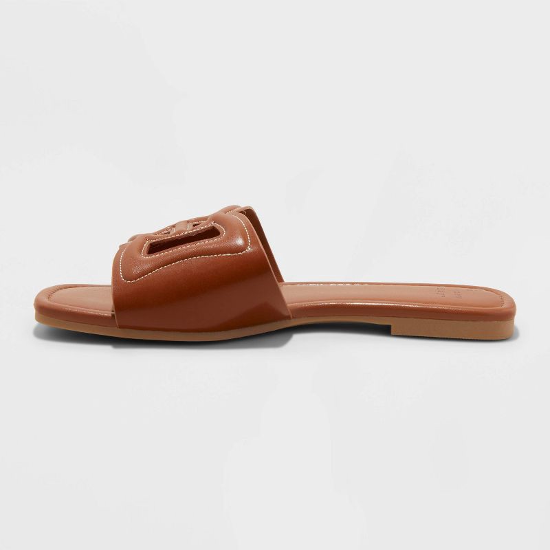 slide 2 of 4, Women's Deidra Slide Sandals - A New Day™ Cognac 8: Slip On, Memory Foam Insole, Block Heel, Open Toe, Textured Outsole, 1 ct
