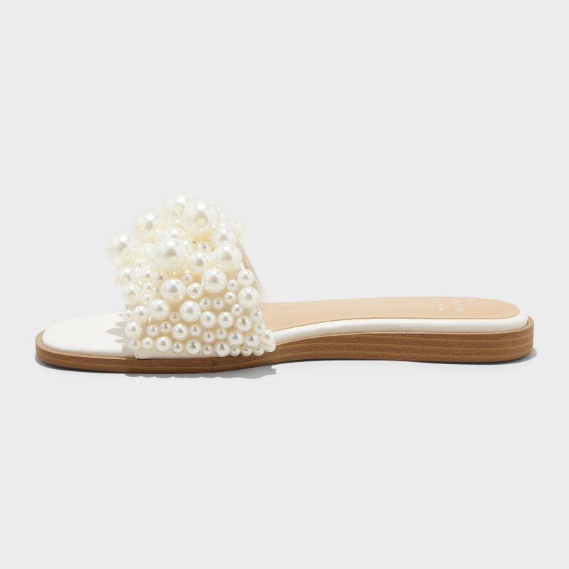 slide 2 of 4, Women's Nylah Pearl Slide Sandals - A New Day™ Cream 6: Memory Foam, Open Toe, Faux Leather, 1 ct