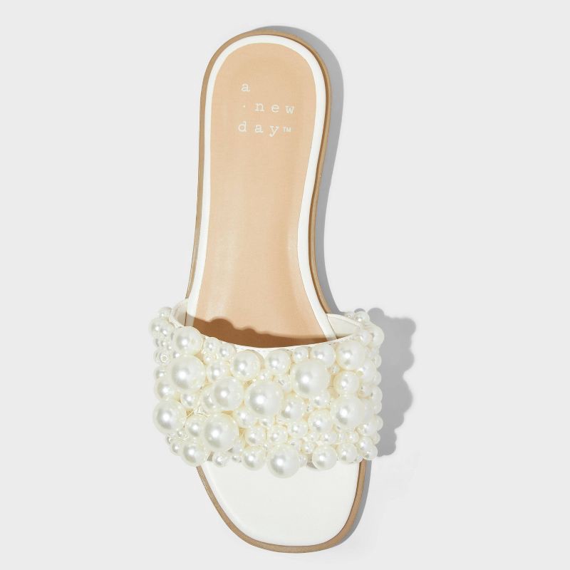 slide 3 of 4, Women's Nylah Pearl Slide Sandals - A New Day™ Cream 6: Memory Foam, Open Toe, Faux Leather, 1 ct
