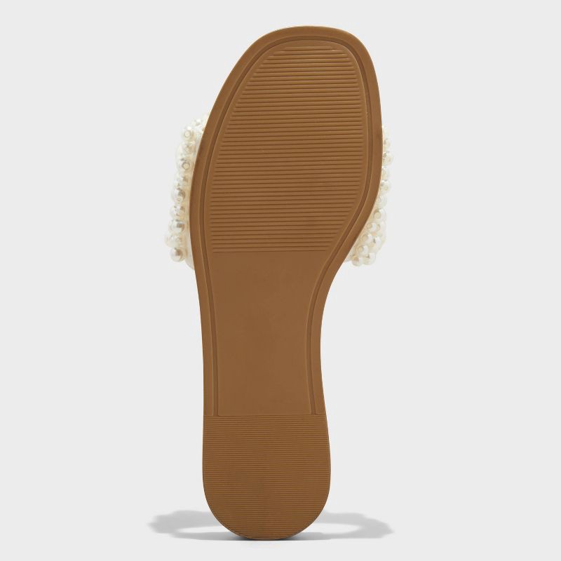 slide 4 of 4, Women's Nylah Pearl Slide Sandals - A New Day™ Cream 6: Memory Foam, Open Toe, Faux Leather, 1 ct