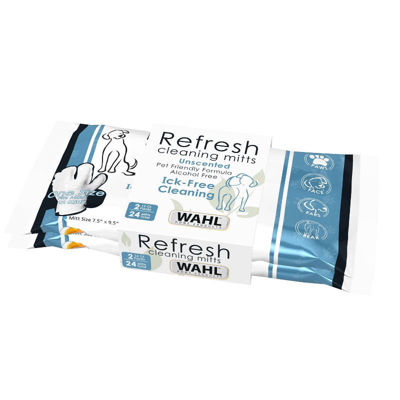 slide 2 of 3, Wahl Refresh Cleaning Unscented Mitts Dog Wipes - 24ct/2pk, 24 ct, 2 ct