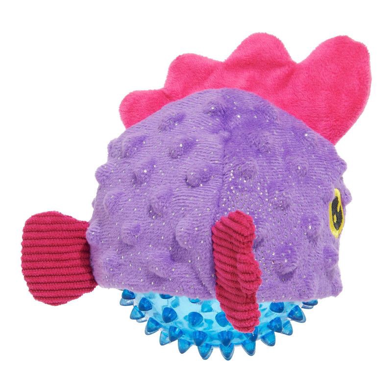 slide 2 of 8, BARK Under the Seams Spike the Blowfish Dog Animal Ball Toy, 1 ct
