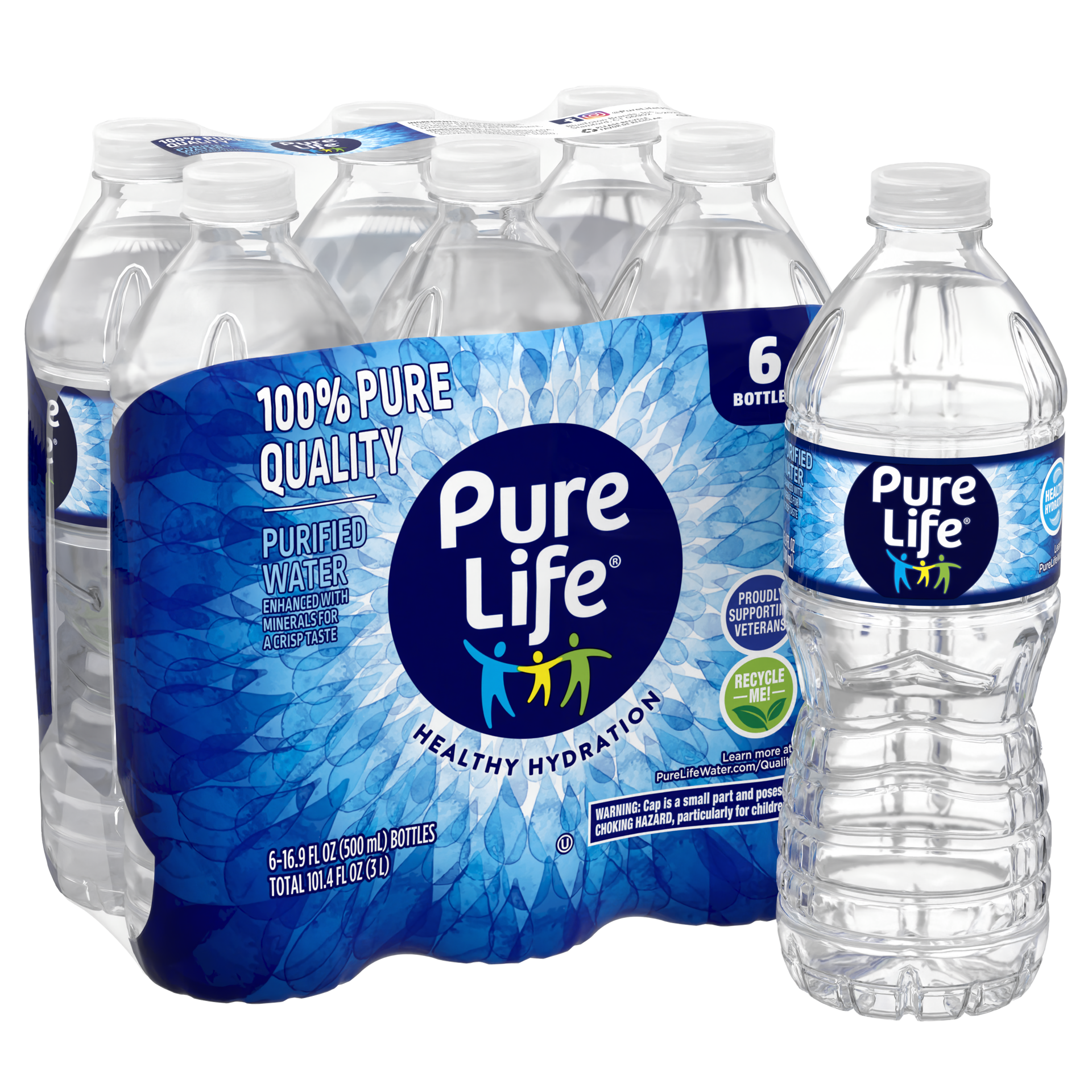 slide 4 of 5, Pure Life Purified Water, 16.9 Fl Oz / 500 mL, Plastic Bottled Water (6 Pack), 16.9 fl oz