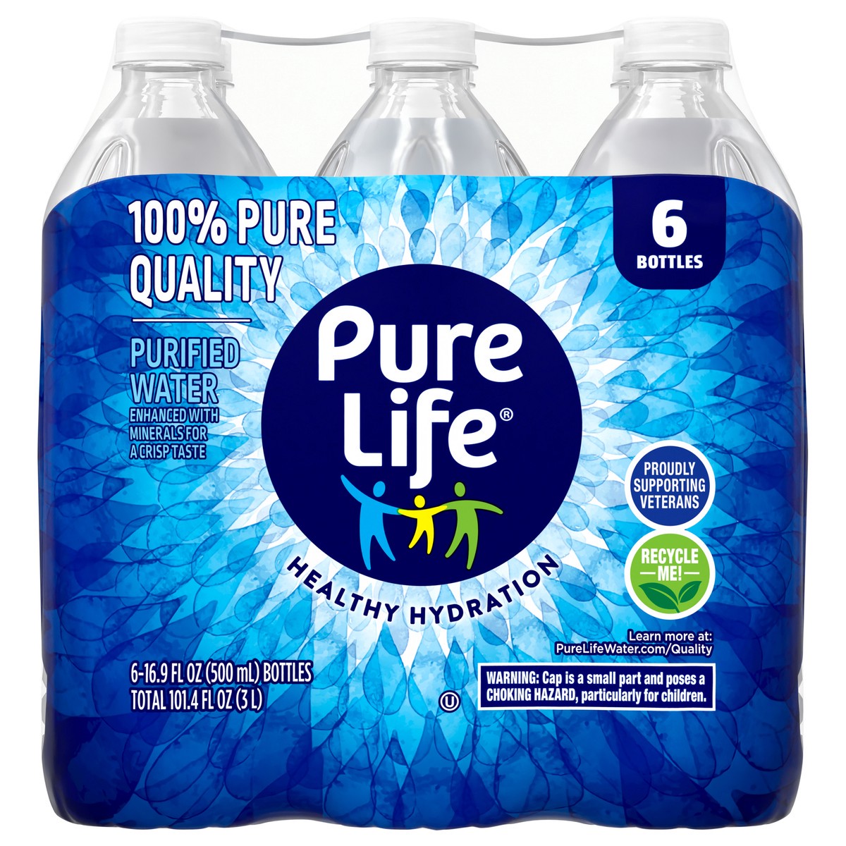 slide 1 of 5, Pure Life Purified Water, 16.9 Fl Oz / 500 mL, Plastic Bottled Water (6 Pack), 6 ct