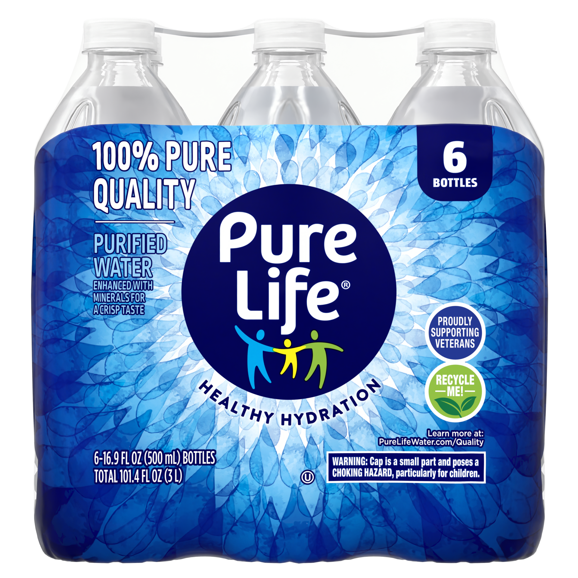 slide 1 of 5, Pure Life Purified Water, 16.9 Fl Oz / 500 mL, Plastic Bottled Water (6 Pack), 16.9 fl oz