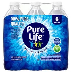 Pure Life Purified Water, 16.9 Fl Oz, Plastic Bottled Water (6 Pack)