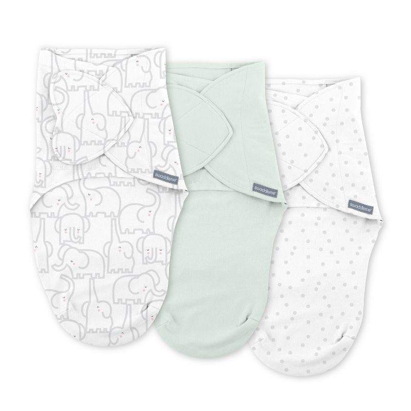slide 1 of 15, SwaddleMe by Ingenuity Monogram Collection Swaddle Wrap, for Ages 0-3 Month - Elephant Dance - 3pk, 3 ct