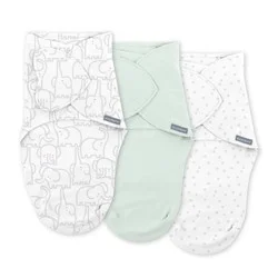 SwaddleMe by Ingenuity Monogram Collection Swaddle Wrap, for Ages 0-3 Month - Elephant Dance - 3pk