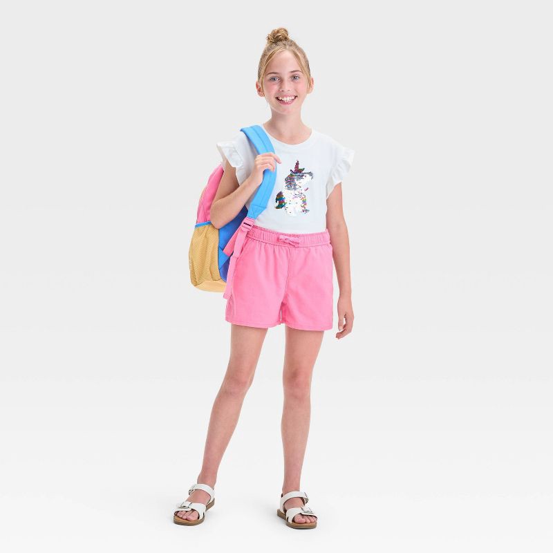 slide 3 of 3, Girls' Pull-On Woven Shorts - Cat & Jack™ Pink XS: Adjustable Waistband, Mid Rise, 2.25" Inseam, 1 ct