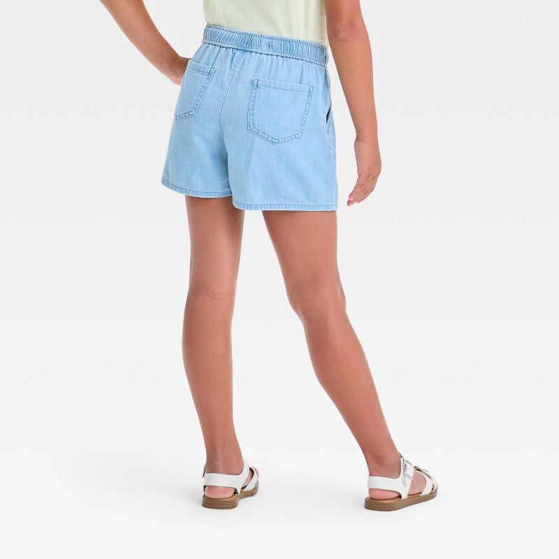 slide 2 of 3, Girls' Pull-On Woven Shorts - Cat & Jack™ Light Wash XS: Midweight Cotton Blend, Adjustable Waistband, 2.25" Inseam, 1 ct