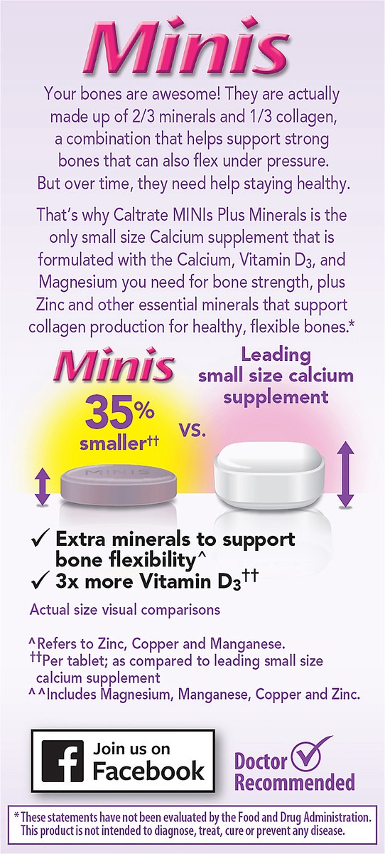 slide 3 of 7, Caltrate 600+D3 Plus Minerals Mini (150 Count) Calcium & Vitamin D3 Supplement Mini Tablet, 600 mg, 150 ct