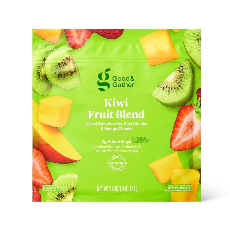 slide 1 of 3, Frozen Kiwi Fruit Blend Sliced Strawberries, Kiwi Chunks& Mango Chunks - 16oz - Good & Gather™, 16 oz