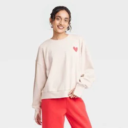 Women's Valentine's Day Graphic French Terry Crewneck Sweatshirt - JoyLab™ Cream XXL