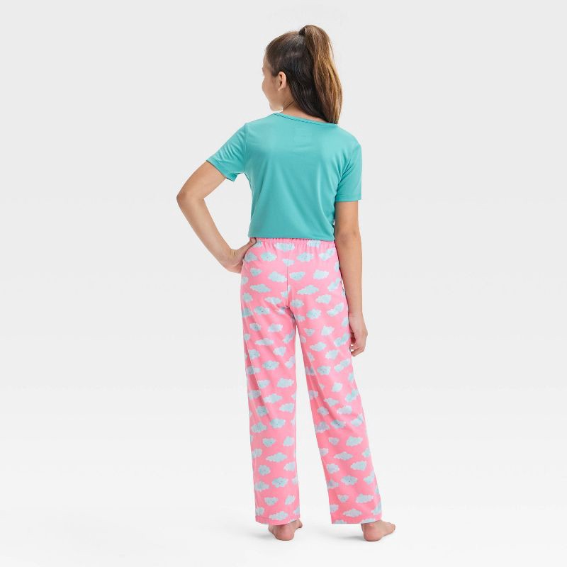 slide 2 of 4, Girls' 3pc 'Cloud Early Risers' Printed Short Sleeve Pajama Set - Cat & Jack™ Pink/Green XL: Typography Pattern, 3 ct