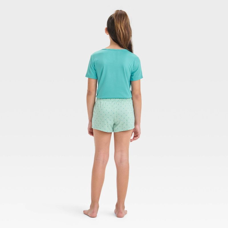 slide 4 of 4, Girls' 3pc 'Cloud Early Risers' Printed Short Sleeve Pajama Set - Cat & Jack™ Pink/Green XL: Typography Pattern, 3 ct