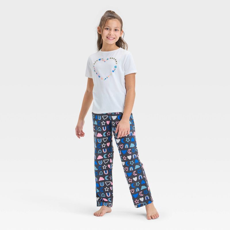 slide 1 of 4, Girls' 3pc 'Friendship Bracelet Heart' Printed Short Sleeve Pajama Set - Cat & Jack™ Black/White S: Recycled Polyester, 3 ct