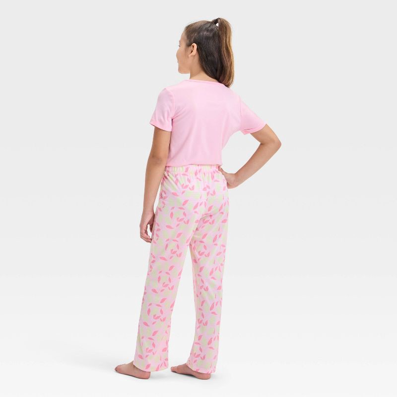 slide 2 of 4, Girls' 3pc 'Lemons' Printed Short Sleeve Pajama Set - Cat & Jack™ Pink S: Recycled Polyester, Crew Neck, Knit Fabric, 3 ct