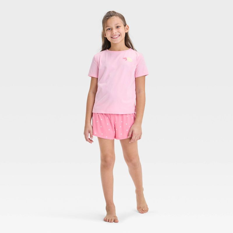 slide 3 of 4, Girls' 3pc 'Lemons' Printed Short Sleeve Pajama Set - Cat & Jack™ Pink S: Recycled Polyester, Crew Neck, Knit Fabric, 3 ct