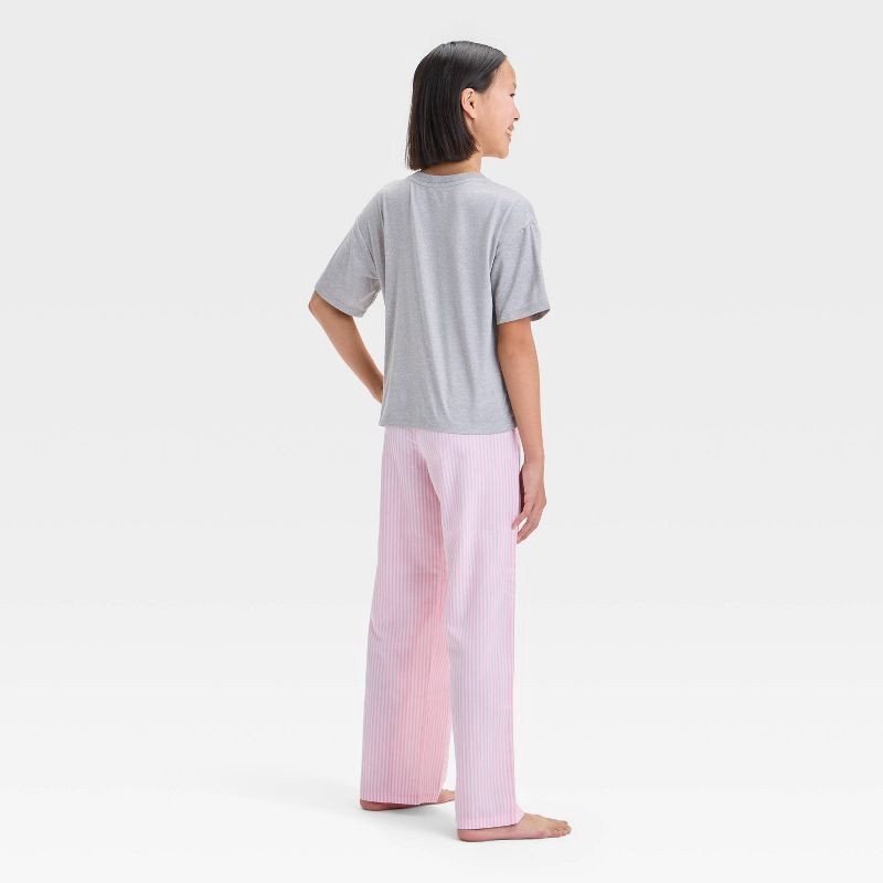 slide 2 of 4, Girls' 'Poplin/Weekend Striped' Short Sleeve Graphic T-Shirt and Pants Pajama Set - art class™ Pink M, 1 ct