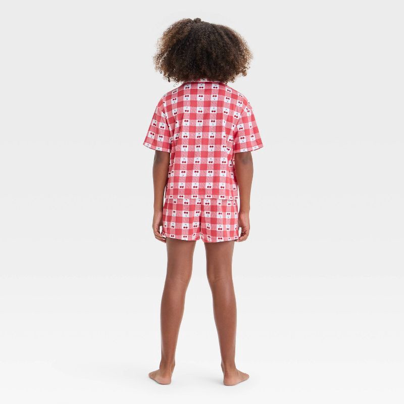 slide 2 of 4, Girls' 'Cherry/Gingham' Short Sleeve Button-Up Pajama Set - art class™ White/Red XL: Recycled Polyester,, 1 ct