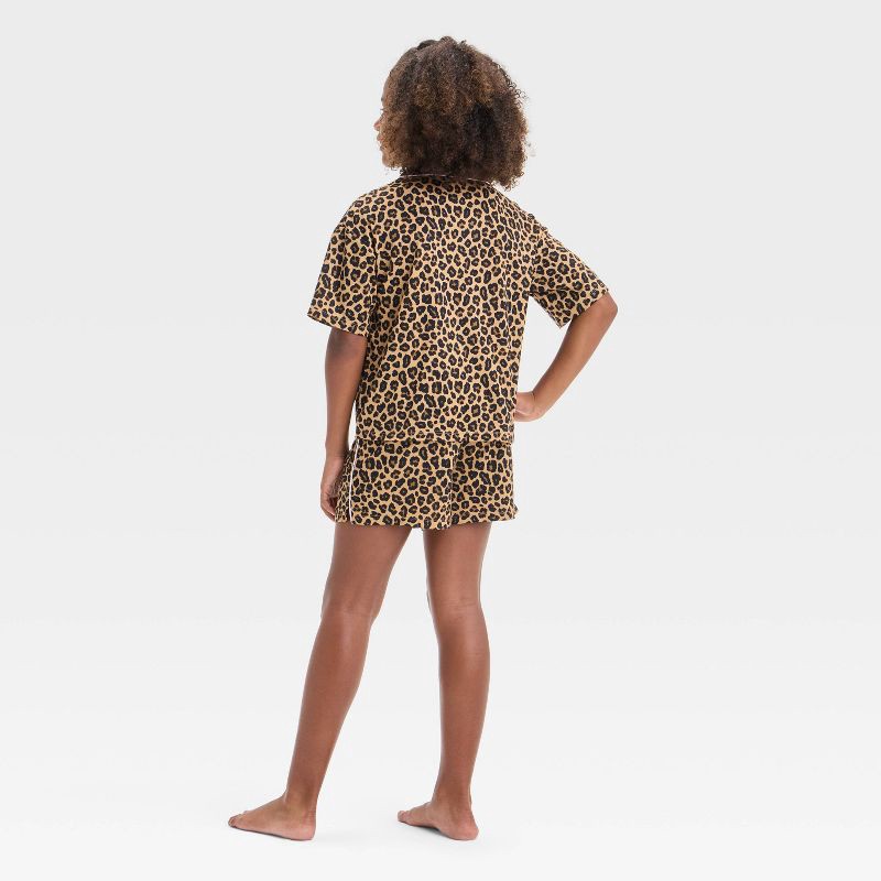 slide 2 of 4, Girls' 'Leopard Printed' Short Sleeve Button-Up Pajama Set - art class™ Brown XL: Animal Print, Notched Collar,, 1 ct
