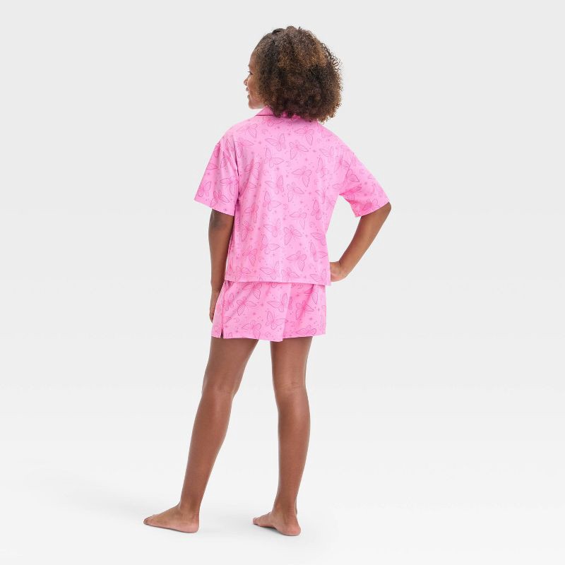 slide 2 of 4, Girls' 'Butterflies' Short Sleeve Button-Up Pajama Set - art class™ Pink XXL: Recycled Polyester, Notched Collar, Knit Fabric, 1 ct