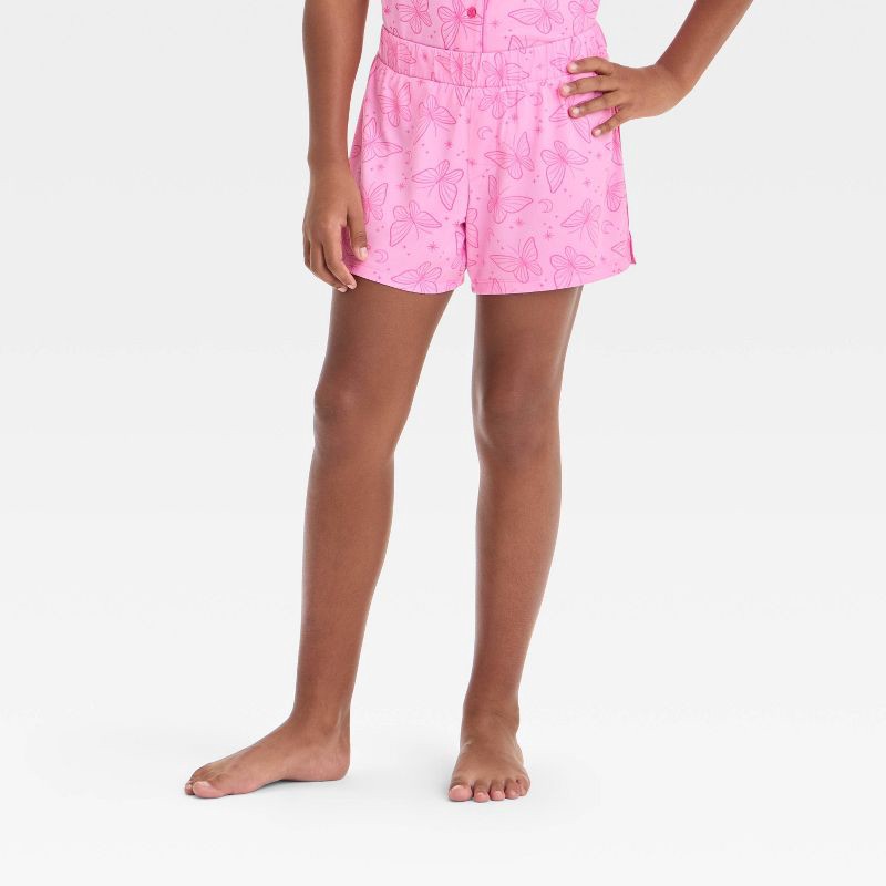 slide 4 of 4, Girls' 'Butterflies' Short Sleeve Button-Up Pajama Set - art class™ Pink XXL: Recycled Polyester, Notched Collar, Knit Fabric, 1 ct
