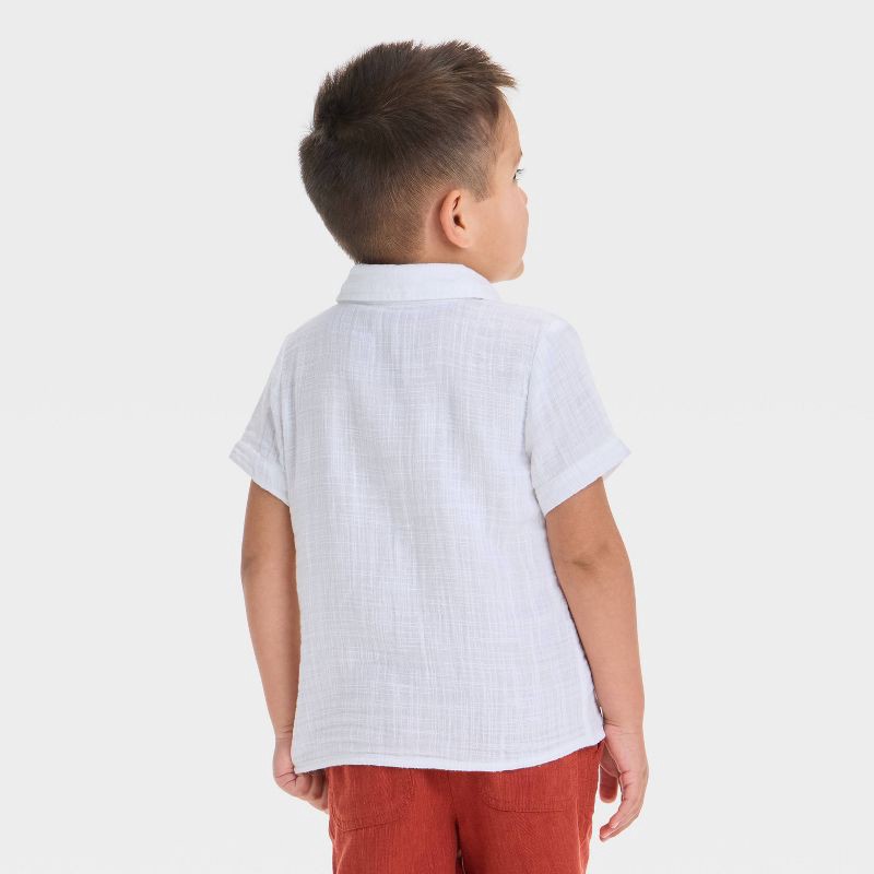 slide 2 of 3, Toddler Boys' Double Weave Woven Shirt - Cat & Jack™ White 12M: Cotton, Lightweight, Front Pocket, Short Sleeve, 1 ct