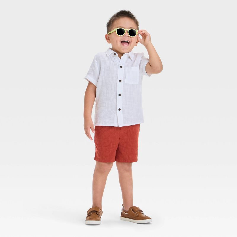 slide 3 of 3, Toddler Boys' Double Weave Woven Shirt - Cat & Jack™ White 12M: Cotton, Lightweight, Front Pocket, Short Sleeve, 1 ct
