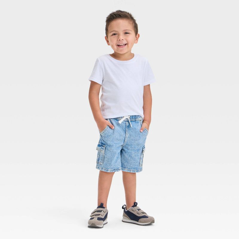 slide 3 of 3, Toddler Boys' Pull-On Denim Cargo Shorts - Cat & Jack™ Light Wash 5T: Cotton Spandex, Midweight, Low-Rise, 1 ct