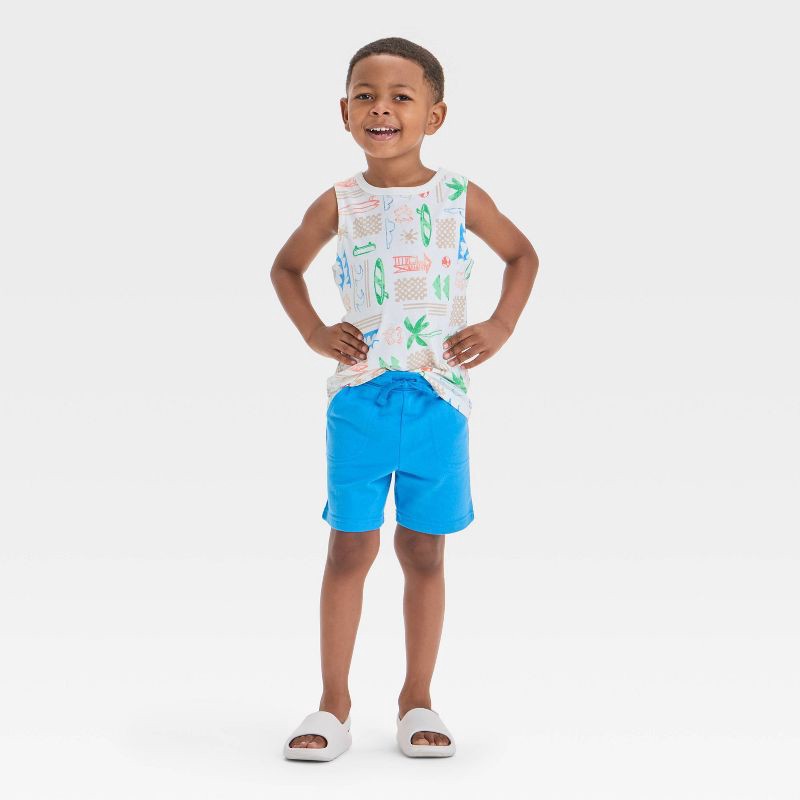 slide 3 of 3, Toddler Boys' Pull-On Knit Shorts - Cat & Jack™ Blue 12M: Cotton Blend, Recycled Polyester, Midweight, Inside Pocket, Elastic Waistband, 1 ct