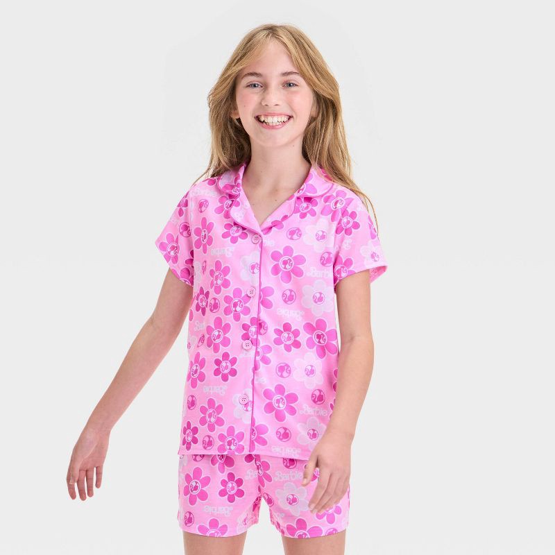 slide 3 of 4, Girls' Barbie Coat Pajama Set - Pink S, 1 ct