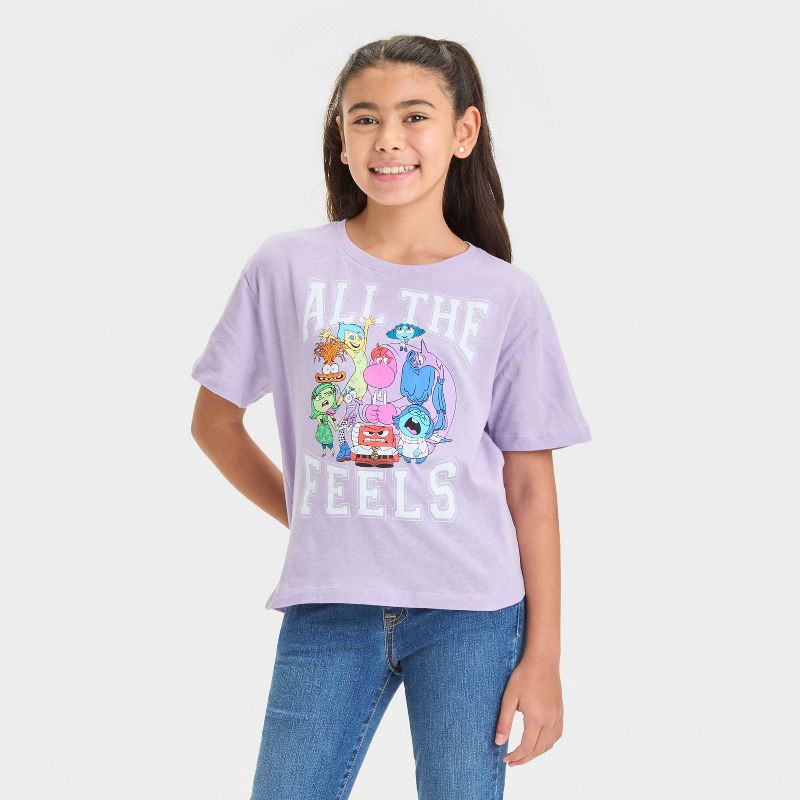 slide 1 of 4, Girls' Inside Out 2 Short Sleeve Cropped Graphic T-Shirt - Lilac Purple XS, 1 ct