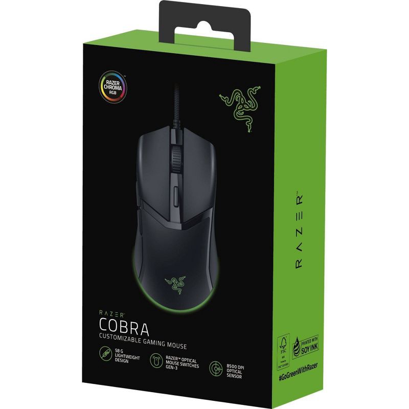 slide 8 of 9, Razer Cobra Wired Gaming Mouse with Chroma RGB Lighting and 58g Lightweight Design - Black, 58 gram