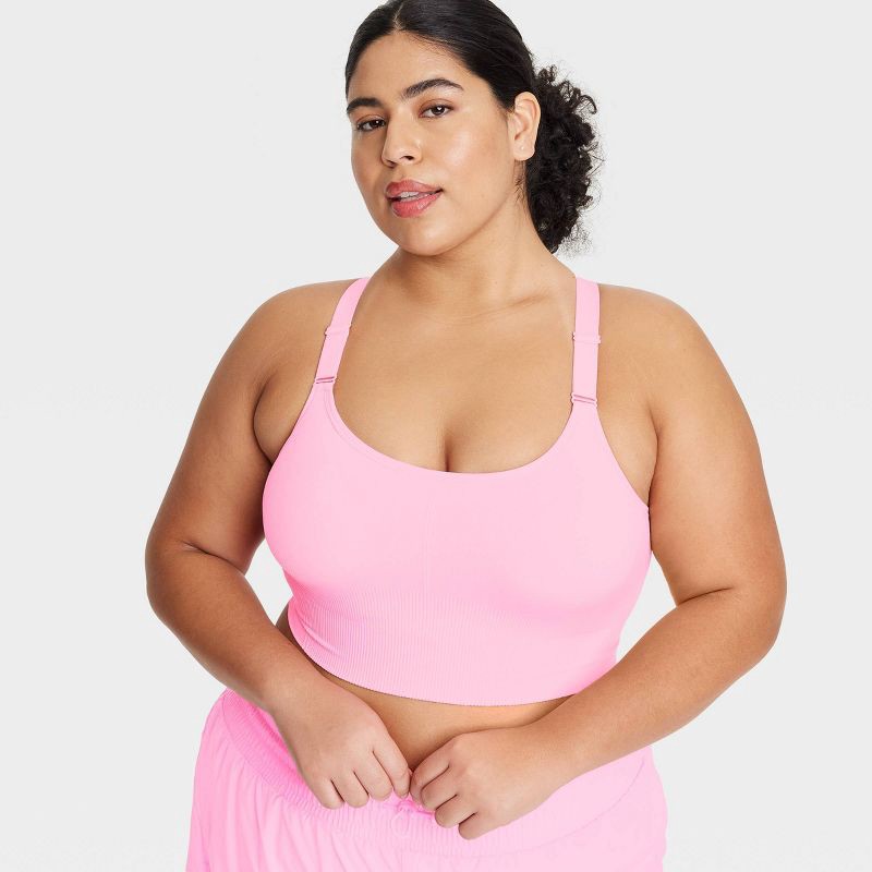 slide 3 of 3, Women's Seamless Medium Support Cami Sports Bra - All In Motion™ Light Pink XXL: Racerback, Removable Cups, 1 ct